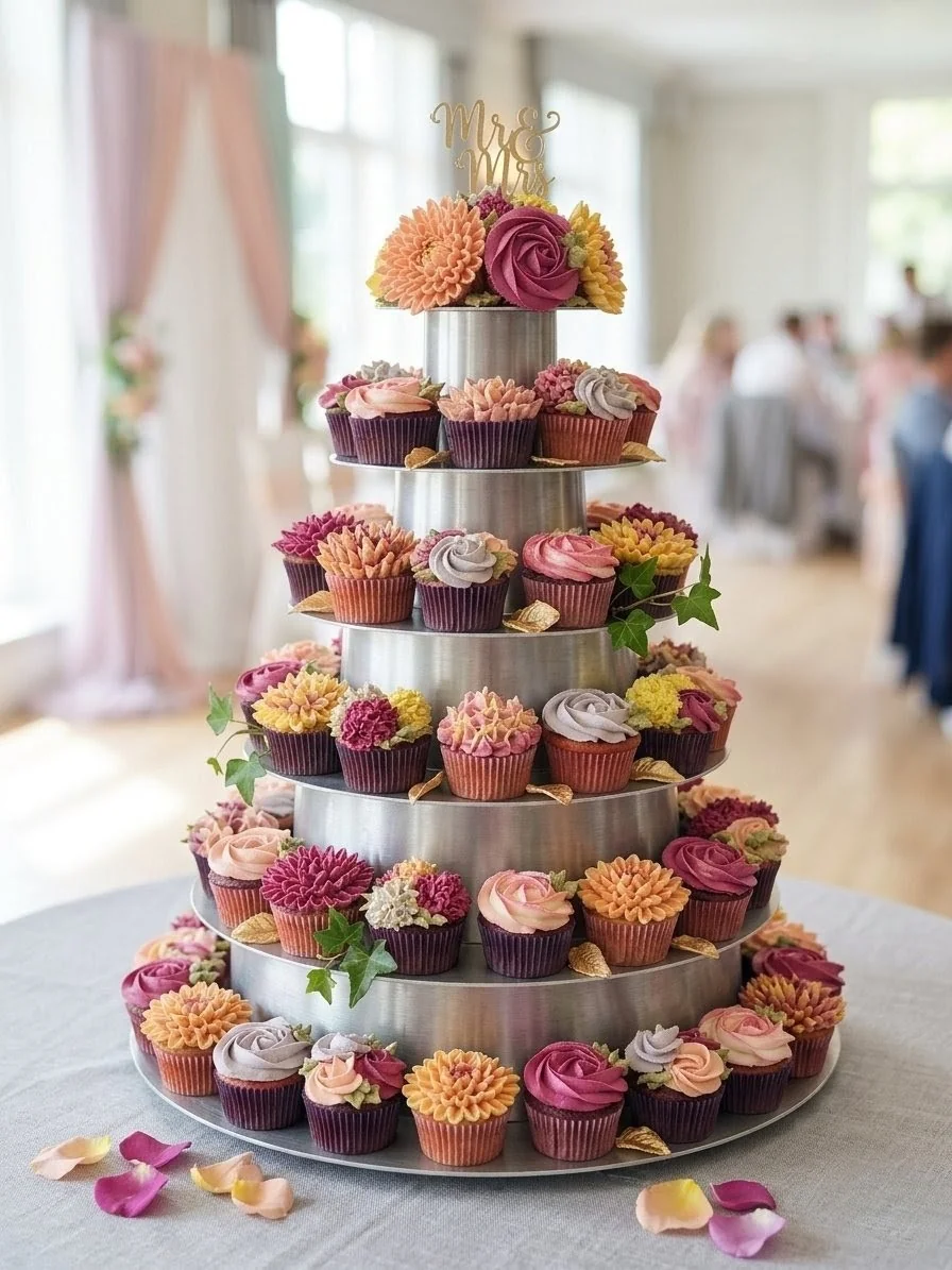 Tour de cupcakes floraux mariage