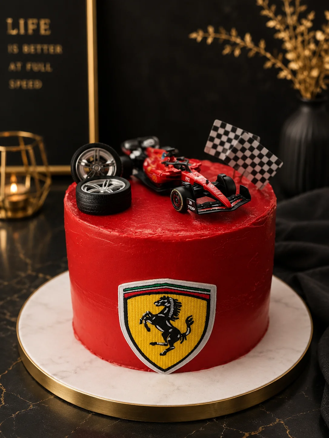 Gâteau thématique Ferrari rouge